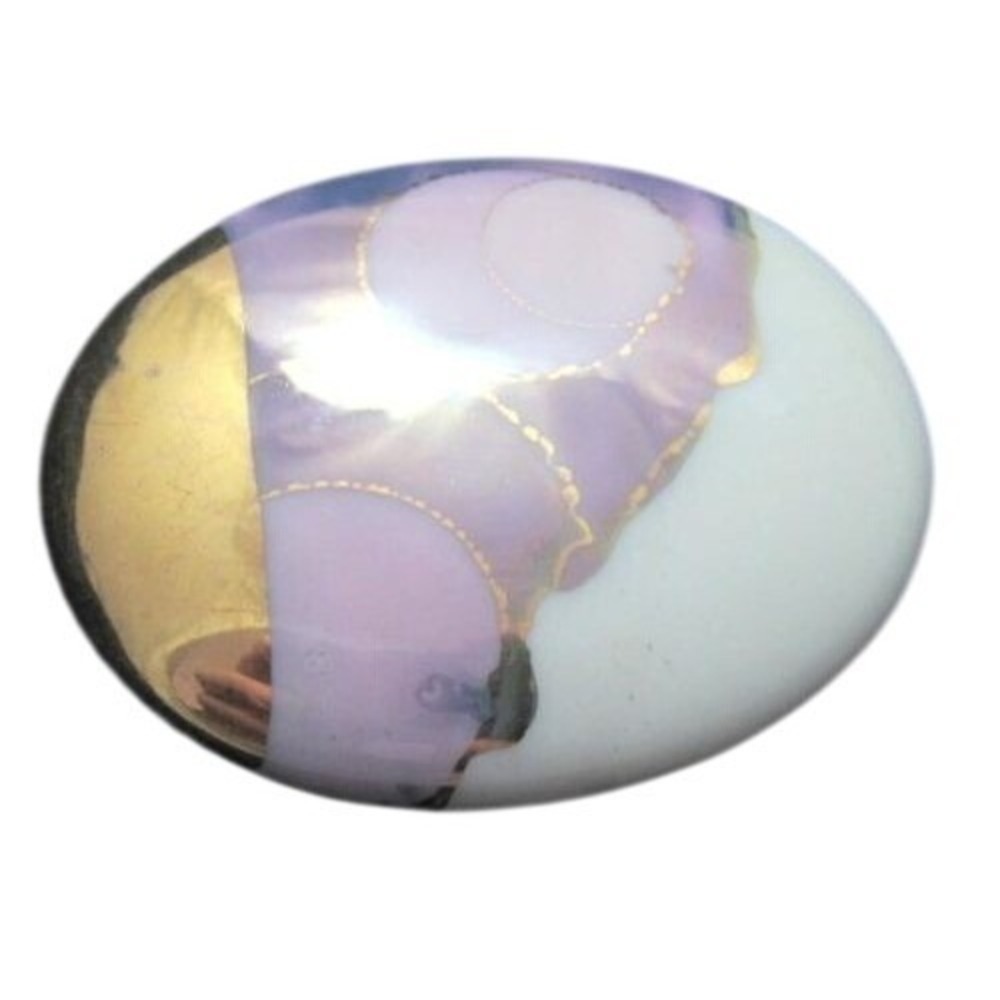 Oval Brooch Pin Lavender Gold Swirl Design Ceramic Pin Back Jewelry